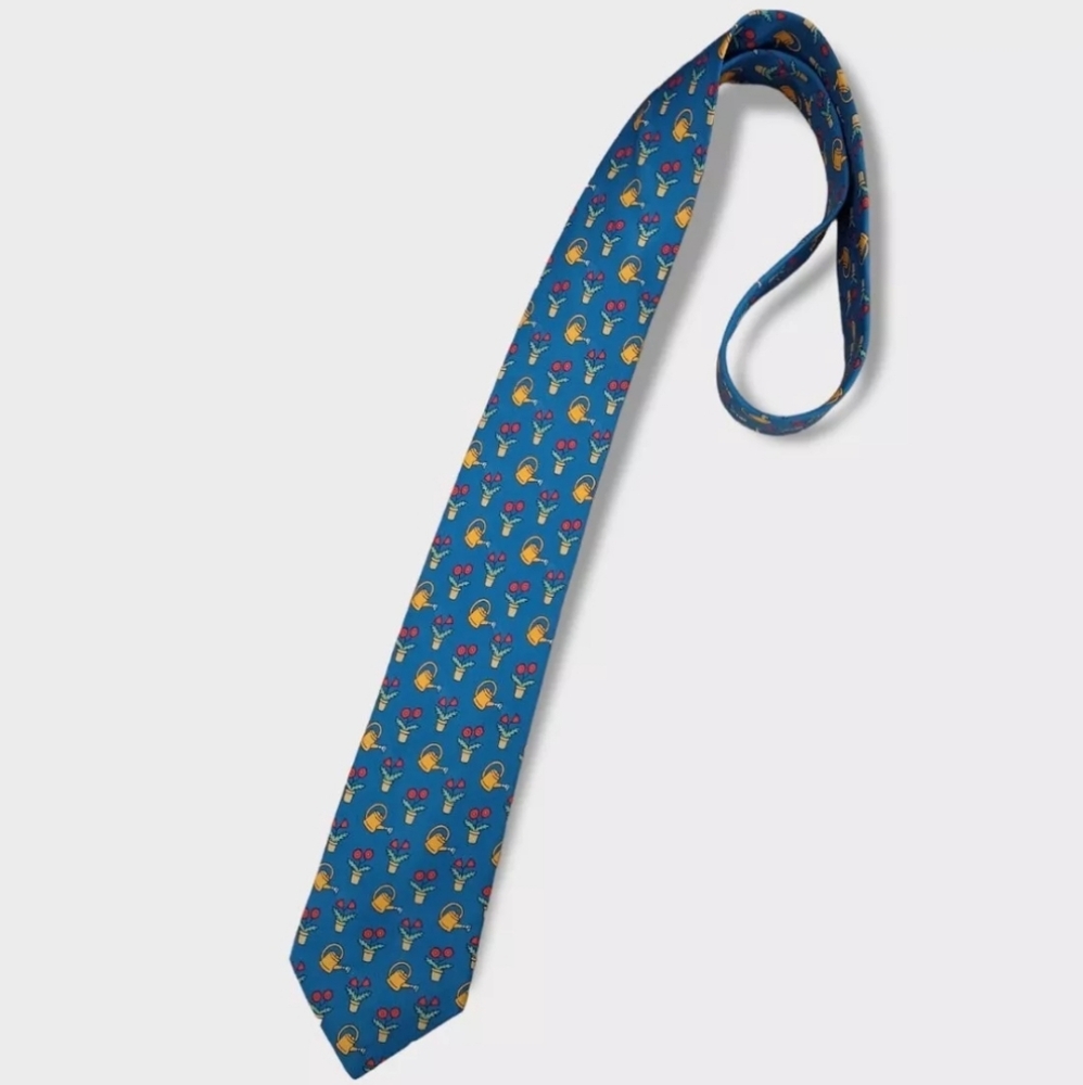 HERMÈS 7484 IA Blue Watering Can Flowerpot Silk LUXURY Tie FRANCE
